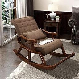 WOOD ART INDIA Teak Wood Modern Ergonomic Rocking Chair with Cushion (Brown)-image-95