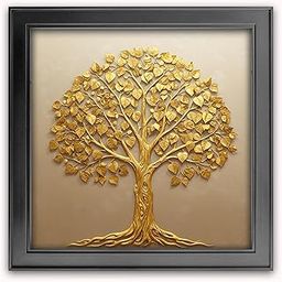 Dharvika Innovations Vastu kalpavriksha Money Golden Tree Photo Frame, Black, 19x19 Inch, Sparkle Laminated 51051-15