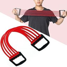 Strauss Adjustable Rubber Chest Expander | Ideal for Yoga, Gym, Home Workout | 5 Premium Natural Latex Tubes to Adjust Training Intensity | Lightweight, Durable with Non-Slip Handle, (Red)-22