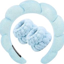 Spa Headband Wristband for Women Girls Face Washing, Facial Skincare Headband Sunflower Sponge Makeup Hairband Wrist Washband Combo Set - BLUE-image-73