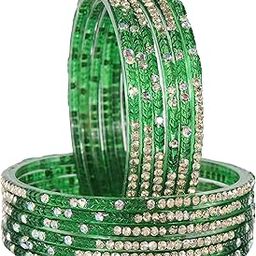 Stylish Glass Bangles Set with Golden Zircon Diamond Stone & Beads Work For Women & Girls | Transparent Glass Bangles | Latest Girl's Bangles Chudi Set | Kanch ki Chudiyan- Set of 12-image-16