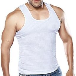Men's Fitted Sleeveless Cotton Vest Pack of 4 (Size :90 cm) White-image-75