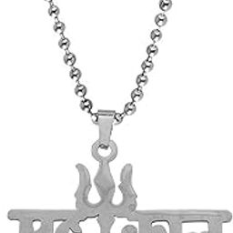Religious Jewelry Lord Shiv Mahakal Trishul Locket with Chain Silver Stainless Steel Pendant for Unisex-image-61