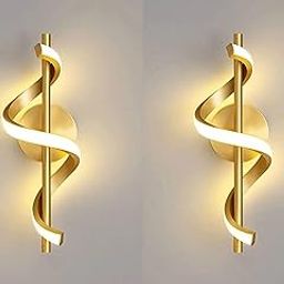 GreyWings Spiral Shape Golden Modern Wall Light for Home, LED Wall Lamp with 3 Color Lighting (Cool/Warm/Natural White), Perfect for Hall, Bedroom, Pack of 2-picture-27