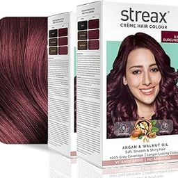 Streax Cream Hair Colour for Women & Men | Enriched with Walnut & Argan Oil | Instant Shine & Smoothness| Long Lasting Hair Colour | Soft & Silky Touch | Burgundy | Pack of 2-120 ml-18
