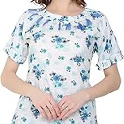 Women's Round Neck Rayon Flower Print Top (Free Size) (Blue)-picture-46