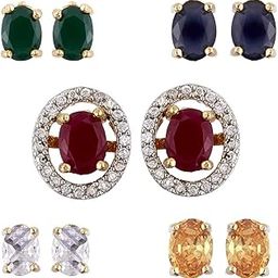 Jewellery Earring Gold-Plated Multi-color 5 In 1 Interchangeable Stud Style Jewellery For Women & Girls-44