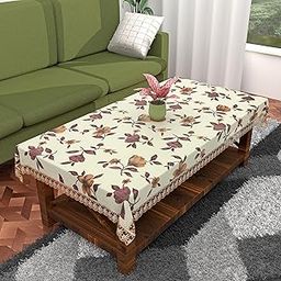 Kuber Industries Floral Print 4 Seater Table Cloth|PVC Center Table Cover|Table Sheet for Indoor and Outdoor|Waterproof Protector 60x40 (Cream & Brown)…-45