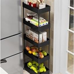 Leaffybezz Multipurpose 5-Tier Storage Shelf, Storage Rack with Wheels, Storage Organizer Cart for Kitchen, Pantry Closet, Bedroom, Bathroom(5 Layer, Black)-image-86
