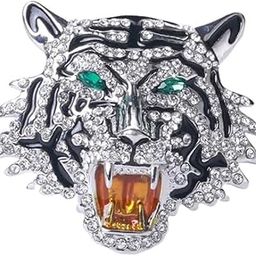 Men's Zodiac Tiger Head Brooch & Necklace Diamond-Studded Animal Jewelry-image-88