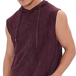 Solids: Maroon Blaze Men and Boys Sleeveless Regular Fit Cotton Hooded T-Shirts-image-7