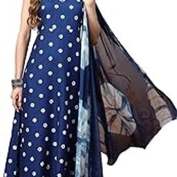 Women's Floral Printed & Embroidered Rayon A-Line Kurta With Dupatta-30