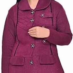 Women Ladies Girls Winter Wear Woolen Open Front Buttoned Collar Neck Stylish Party Winter Wear Coat Cardigan Sweater-image-11