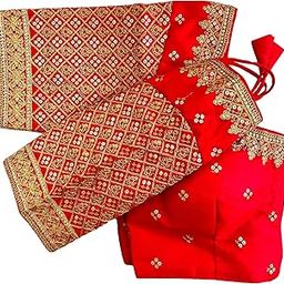 Women's Milan Silk Heavy Golden Codding Embroidery Sequins Work Multicolor Saree Blouse-picture-13