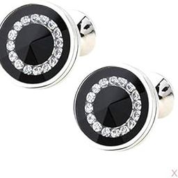 CALANDIS™ 2 Pair Fashion Men Shirts Classic Black Round Crystal Cufflinks for Wedding | Mens Jewelry-image-80