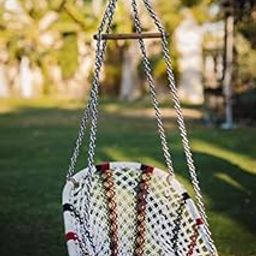 Patiofy Made in India D-shape Cotton Rope Hammock-Hanging Swing Chair with Free Hanging Accessories/for Comfort Indoor & Outdoor,Patio, Yard/Swing Chair for Kids, Adults (Capacity 120 Kgs, White-Red)-14