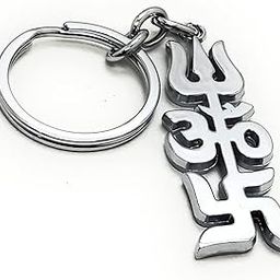 Lord Tri Shakti Trishul Om Swastik Metal Keychain and Keyring (Silver)-24