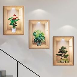 Orbica 3pcs 3D Flower Pot Vase Wall Stickers | 3D Wall Stickers Self Adhesive Stickers | 3D Vinyl Removable Wall Sticker for Living Room Dining Room Bedroom (Multi-Design) 30 x 42.5 CM-image-10