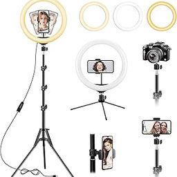 12 inch Ring Light with Floor Tripod and Desk Stand (Ring light Kit Totally 74" Tall), LED Circle Light with Phone Holder, for Photo Selfie, Video Recording, Zoom Meeting-22