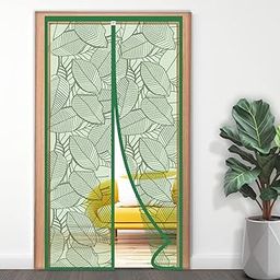 TurtleGrip Door Mosquito Net Curtains with Magnet's New Leaf Pattern (200x100, ForestGreen) |Measure Before Order, Polyester-21