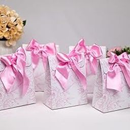 The Banner Company Pack of 5 Pink Roses Paper Gift Bags with Satin Ribbon – Floral Gift Bags for Return Gifts, Baby Shower, Birthday, Wedding & Festive Gifting (Pink) (Small, 5.5 x 2.75 x 7.75 Inches)-picture-24