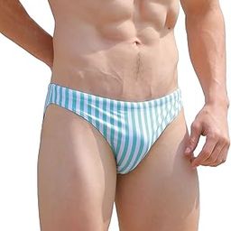 Mens Swim Briefs Bikini Swimwear Sexy Bathing Suit Striped Boardshorts Stretch Swimsuit Quick Dry (2111-Green Striped-XXL)-image-96