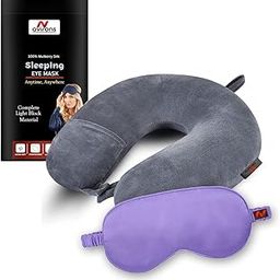 Avirons Neck Pillow Rest Cushion with Sleeping Eye mask for Travel in Flight car Train Airplane for Men and Women | Comfortable Silk Sleeping Eye mask Head Rest Pillow-picture-31