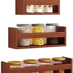 Anikaa Fery Engineered Wooden Wall Mounted Shelves For Kitchen/Kitchen Storage Shelf/Wall Shelf/Kitchen Shelf For Home/Kitchen Wall Shelf/Kitchen Wall Rack/Kitchen Cabinet(Matt Finish,Walnut)Set Of 3-image-4