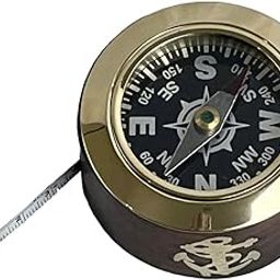 Brass Compass with Measuring Tape in Wooden Case – Compact Antique-Style Navigation & Measurement Tool, 6 x 6 x 4 cm-image-29