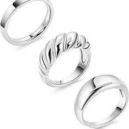 3 Pieces 18K Gold Plated Chunky Dome Rings for Women Croissant Twisted Braided Dome Rings Stackable Chunky Band Rings Statement Minimalist Jewelry Comfortable Fit-image-51