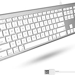 Macally Ultra-Slim USB Wired Computer Keyboard for Apple MacBook Pro, Air, iMac, Mac Mini, Windows PC Laptops/Desktops and Notebooks | Plug and Play - No Drivers | Silver Finish-image-93