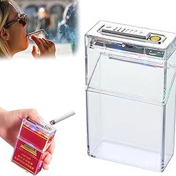 ACMUST Slim, Portable Cigarette Case with Built-in Flameless LED Colorful Lighter - Transparent Plastic Cigarette Holder for Smoking, Windproof Cigarette Box Case for Men-picture-2