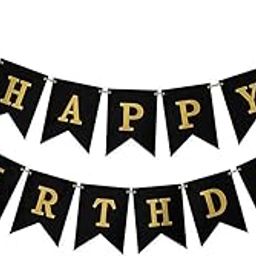 Flyloons Happy Birthday Banner Black Color Decoration Items for Boys Girls Kids Baby Men Women | 13 Pcs Happy Birthday Paper Banner | Cardstock Birthday Banner | Reusable Birthday Banner Flag-image-82