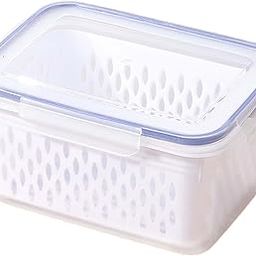 Food Storage Container Airtight Fruit Colander Basket for Fridge Meat Fruits Blue Large-image-55
