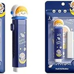 SID MAGIC QQ Astro Push Pull Eraser for Kids – Refillable Rubber Eraser with Refill | Cute Cartoon Stationery for School, Art & Gifting Pack of 2 (QQ Astro)-image-66