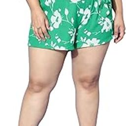 Women Plus Size Floral Printed Front Tie-Up High-Rise Paperbag Waist Crepe Pleated Mini Shorts-image-30