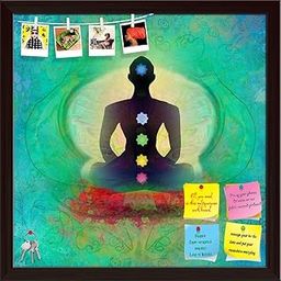 ArtzFolio Yoga Lotus Pose D5 | Bulletin Board Notice Pin Board | Vision Soft Board Combo with Thumb Push Pins & Sticky Notes | Dark Brown Frame | 12 x 12 inch (30 x 30 cms)-image-91