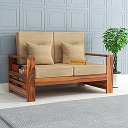KINGS HOME FURNITURE Sheesham Wooden 2 Seater Sofa for Living Room | Rosewood 2 Seater Cushion Sofa with Side Rack | Solid Wood Sofa Set for Lounge (2 Seater,Honey)-picture-15
