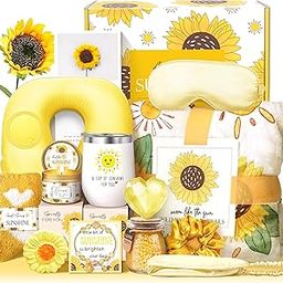 LUCOTIYA Sunflower Get Well Gifts for Women Self-Care Gift Set with Wine Tumbler, Blanket, Neck Pillow, Cozy Socks, Candle, Bath Bombs, for Women Birthday Mom Grandma-23