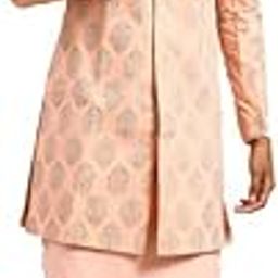 Men's Kurta Sherwani Churidar Set Indo-Western, Pink Pure Cotton, Printed Long Sleeves Regular Fit Mandarin Collar-picture-16