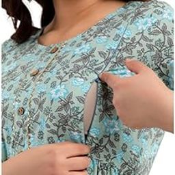 Krishna VASTRAM Women's Cotton Floral Printed Maternity Feeding Kurti with Zipper | Anarkali Kurti Style Maternity Gown & Feeding Dress for Women-image-46