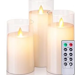 LTETTES Flameless LED Electric Candles with Acrylic Transparent White Glass and Dancing Faux Wick | Set of 3-4",5",6" x 3" Dia| AA Battery Powered with Remote Controller and Timer for Home Decor-90