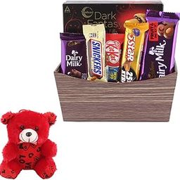 SFU E Com Chocolate Combo With Handmade Basket Hamper | Valentine Teddy Bear With Chocolate Combo | Valentine Chocolate Hamper | 876-57