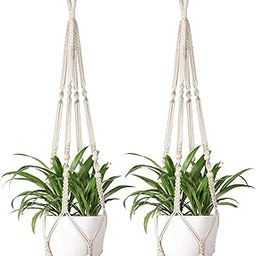 LOVE N BEYOND Aster Macrame Plant Hangers, Unique Designs,Handmade Cotton Rope Hanging Planters Flower Pots Holder Stand, for Indoor Outdoor Boho Home Décor Without Tassel (White Set of 2)-2