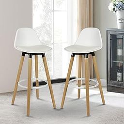 Creative Bar Stool Eiffel Natural Wood Bar Stool - 28 Inch Seat Height Living Rooms, Dining Rooms, Lobby, Reception| (Pack of 2) | (White)-image-13