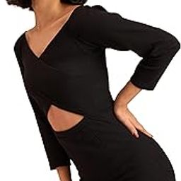 Black Rib Side Slit Wrap Neck Cut-Out Midi Dress-image-31