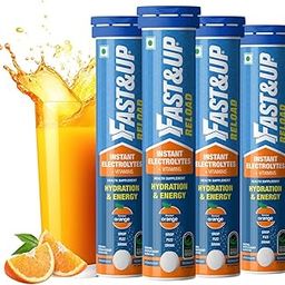Fast&Up Reload (20 Litres) Low Sugar energy drink for Instant Hydration - 80 Effervescent Tablets with all 5 Essential Electrolytes + Added Vitamins - Certified Electrolytes Drink - Orange flavour-1