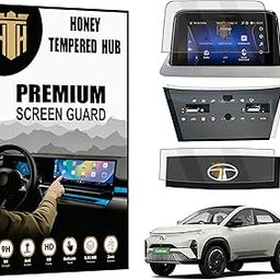 HONEY TEMPERED HUB (3 PACK Screen Guard For TATA CURVV EV 2024/7 INCH INFOTAINMENT + STEERING + AC PANEL PROTECTOR/Curvv.EV Creative Car Digital Display Accessories [Not Tempered Glass] 7 INCH-15