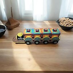 Handicraft Junction Beautiful Home Decorative Wooden Train Shape Dry Fruit Holder with Multicolor Boxes For Diwali Gift-image-22