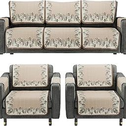 Kuber Industries Net Cotton Sofa Covers 5 Seater with Arms | Sofa Protector Cover for Living Room | Sofa Cloth Cover for Home Decor & Office | Soft Sofa Slipcovers | Paradise 1139 - Cream & Brown-image-30